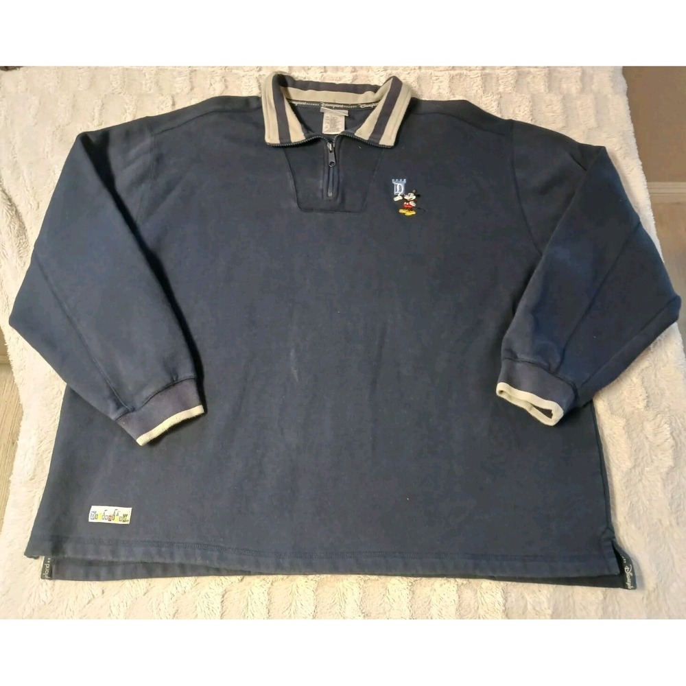 Vintage Disneyland Resort 1/4 Zip Mock Neck Fleece Pullover Sweatshirt Adult 2XL